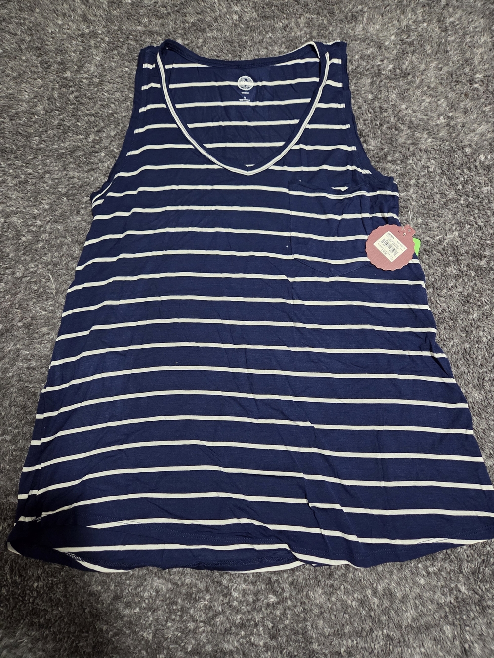 SO Navy & White Striped V-Neck Tank **defect In Picture Small White Spot***